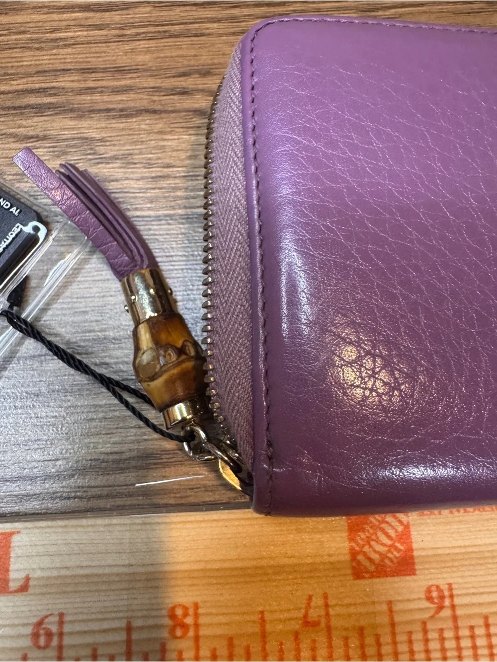 Gucci Leather Bamboo Tassel Zip Around Long Wallet Cert Of Auth Incl Rare Purple - Picture 14 of 15